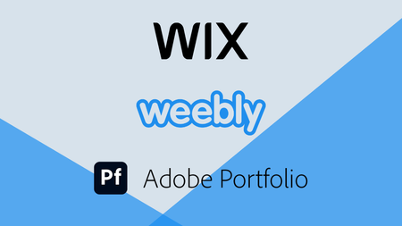 wix weebly and adobe portfolo logos against a blue background