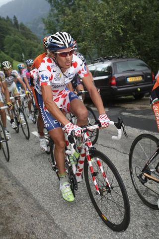 Franco Pellizotti (Liquigas) in the mountain leader's jersey at the 2009 Tour de France