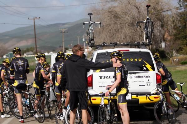 Axel Merckx talks to his Trek-Livestrong boys