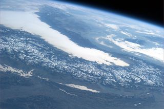 Snowcapped mountains of northern Italy as seen on Jan. 16, 2011 from the International Space Station by astronaut Paolo Nespoli.