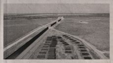 Photo collage of the US-Mexico border wall, treated to look like an old newsprint image