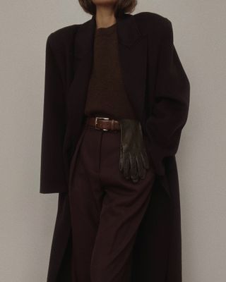 Annemiek Kessels in a brown Nour Hammour coat