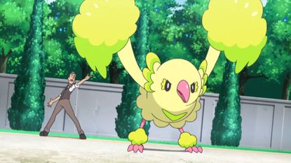 A Pom-Pom style Oricorio seen in the Pokemon anime series.