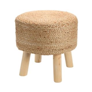 A round brown jute footstool