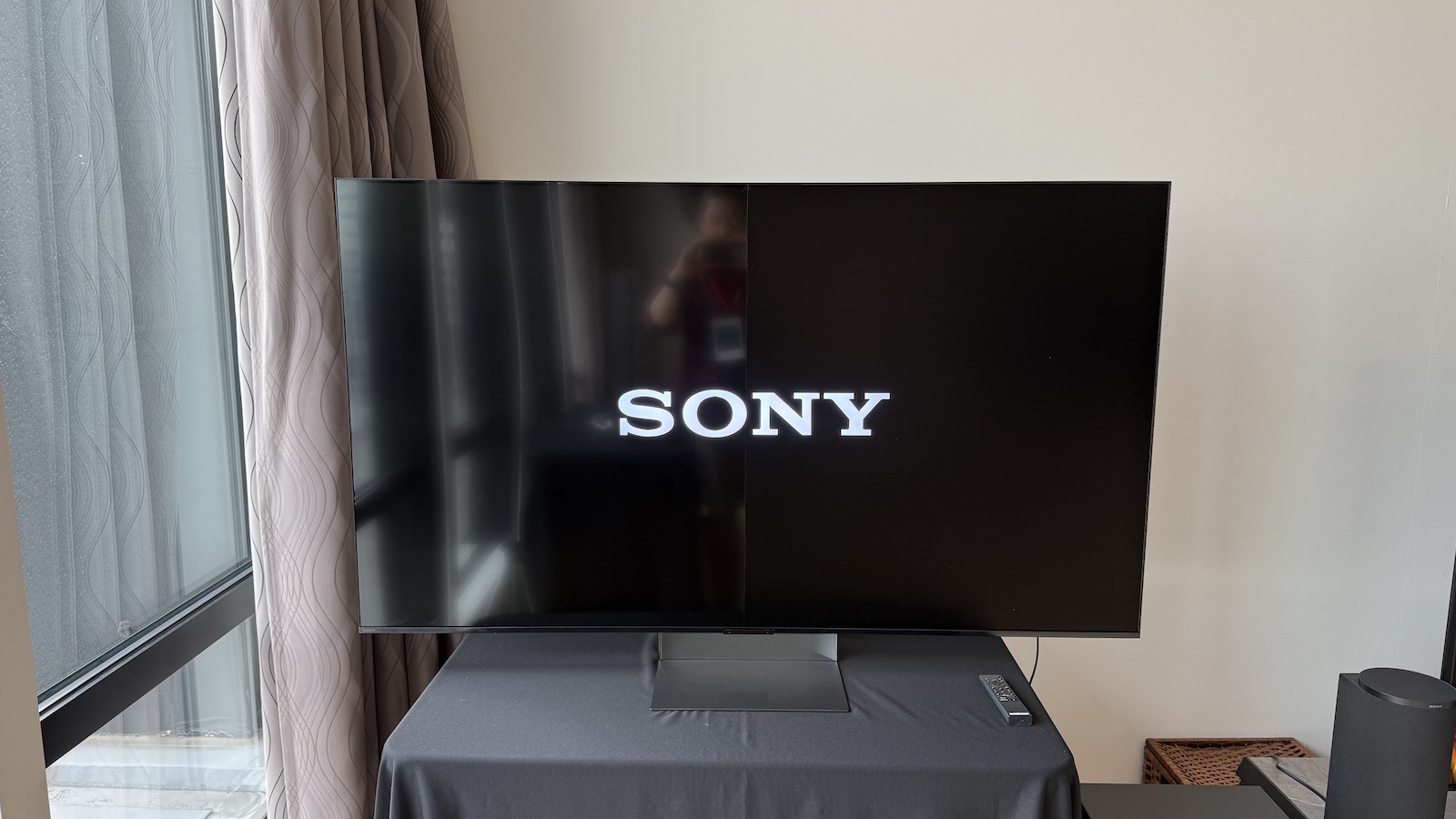 The Sony Bravia 9 II, photographed on a grey desk