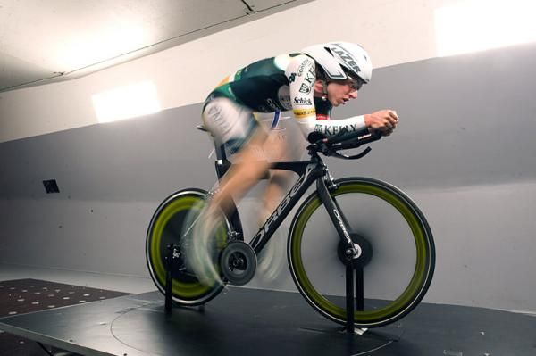 Scott Zwizanski gets warmed up in the wind tunnel.