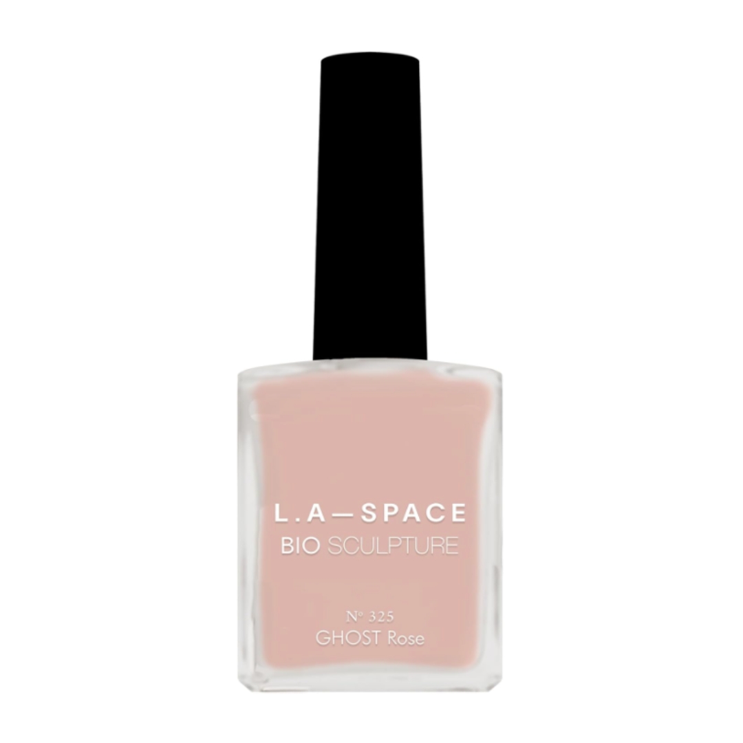 A product shot of the Bio Sculpture Nail Polish in 325 Ghost Rose (a sheer pink), on a white background