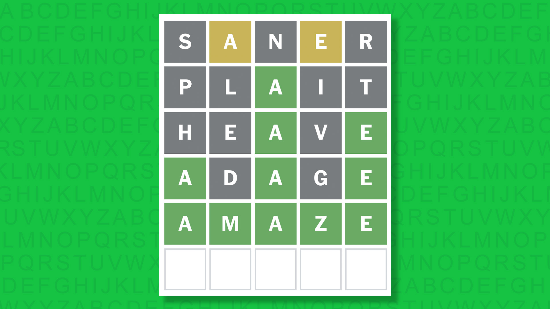 NYT Wordle answer for game 1823 on a green background
