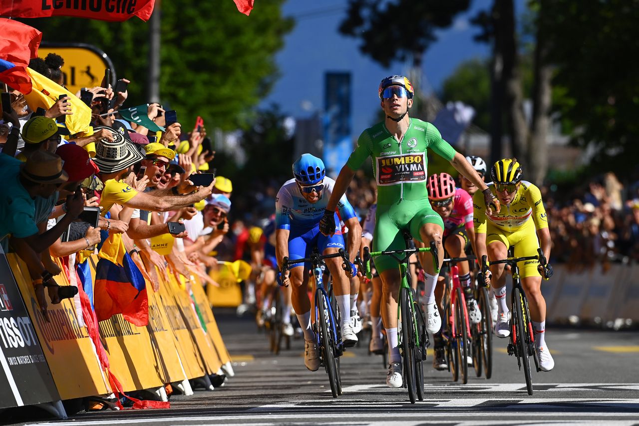 Wout van Aert powers to victory on stage eight of the Tour de France