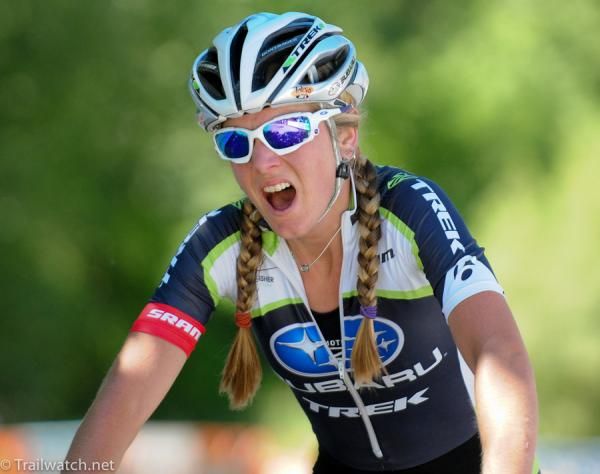 Heather Irmiger (Subaru Trek) takes the sprint against Gould