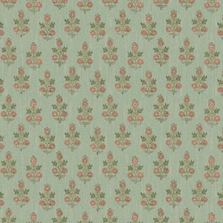 Pale green wallaper with red floral design