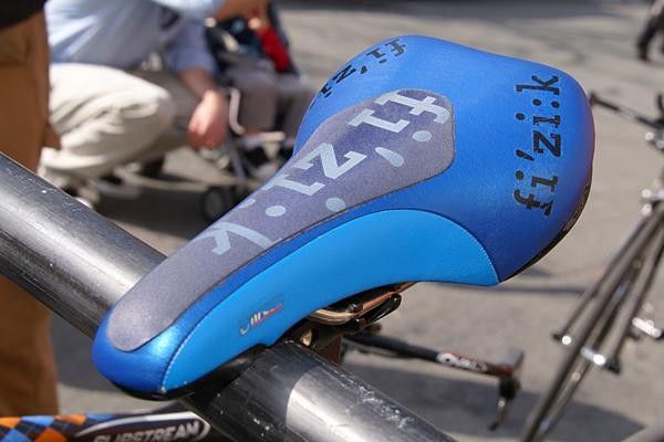 Several Slipstream guys slapped fi'zi:k's 'extra grip strip' appliqu&eacute;s on their saddles to keep from sliding around.