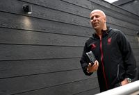 Arne Slot, Manager of Liverpool, arrives at the stadium prior to the Premier League match between Burnley and Liverpool.