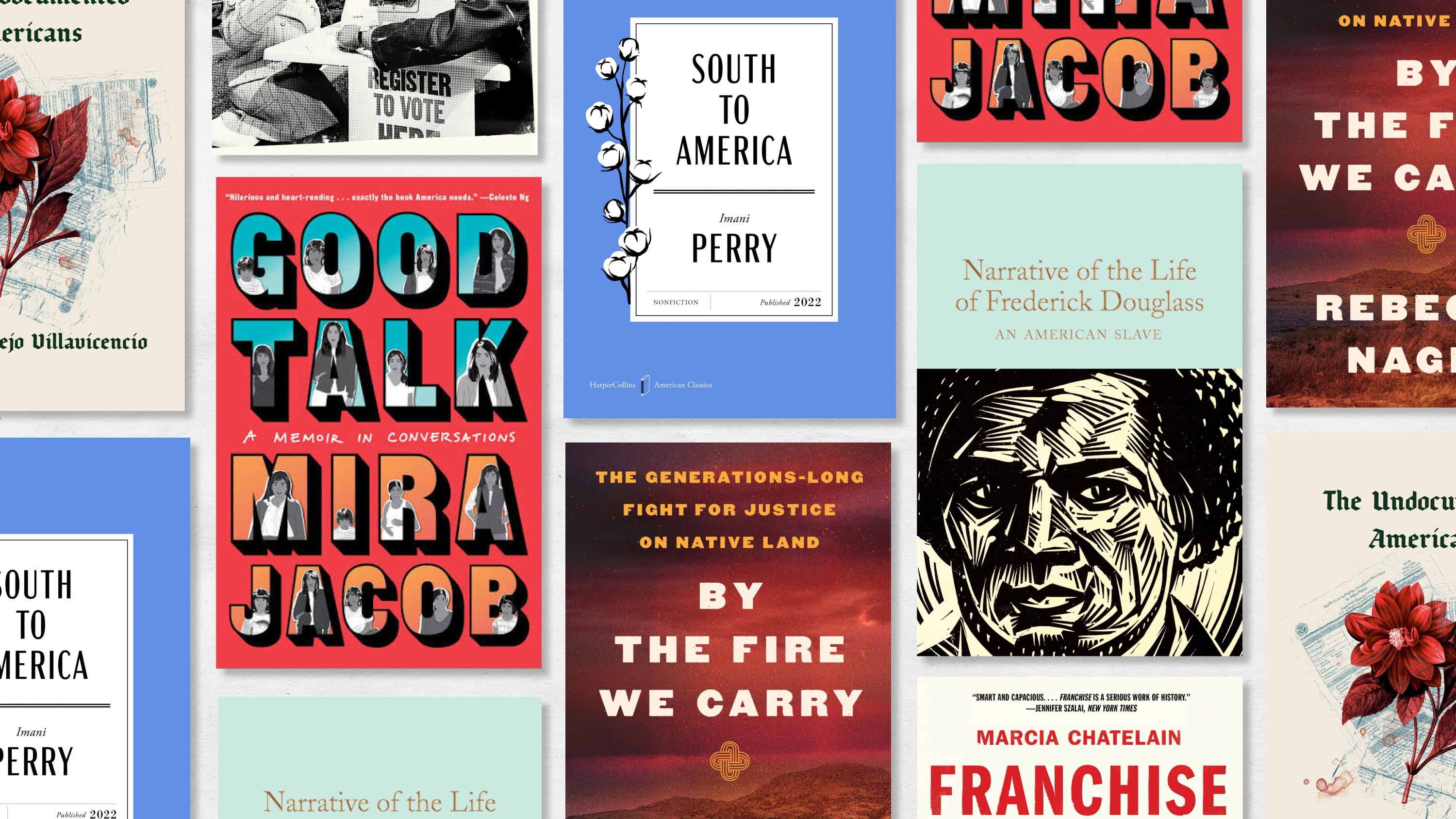 a collage of books to read over july 4th if you#039;re interested in political engagement including good talk and by the fire we carry