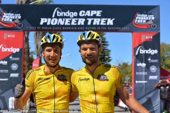 Cape Pioneer Trek 2014 champions, Simon Stiebjahn (left) and Tim Bohme of Team Bulls show a combination of relief and satisfaction after winning the final stage.