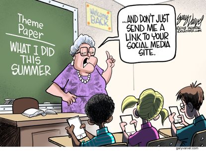 Editorial cartoon U.S. School summer activities paper social media