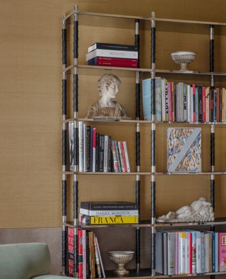 leather shelving in milan apartment