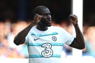 Kalidou Koulibaly of Chelsea gestures during the Premier League match between Everton FC and Chelsea FC at Goodison Park on August 06, 2022 in Liverpool, England.