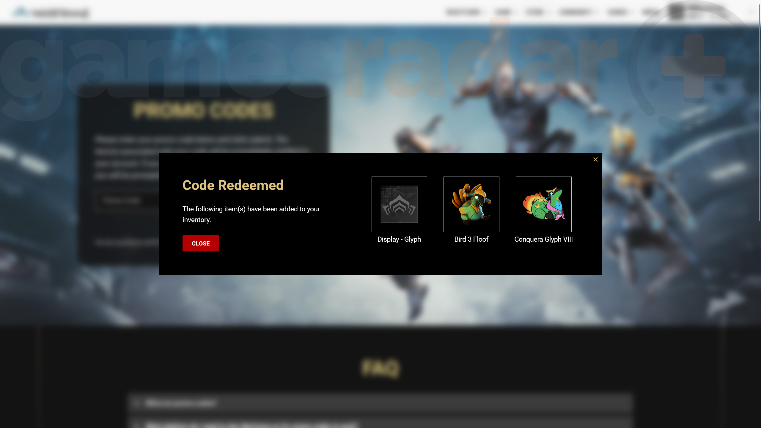 Redeeming Warframe codes for rewards