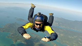Skydiver with GoPro on helmet