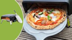 Tefal Jamie Oliver Pizza Oven making a pizza with a cutout of the Tefal Jamie Oliver Pizza Oven 