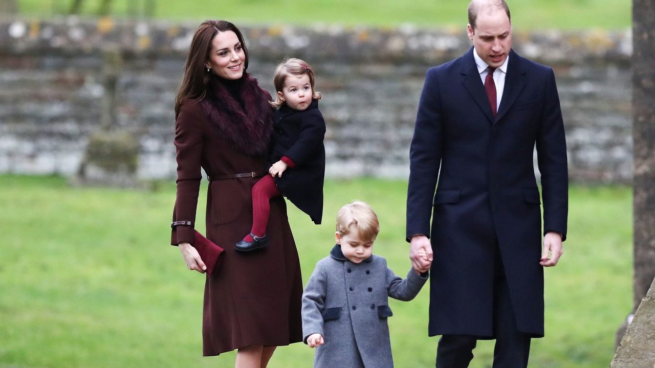 The Duke and Duchess of Cambridge arrive to attend the morning Christmas Day service at St Mark&#039;s Church in Englefield, Berkshire.