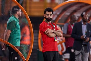 Mohamed Salah looks on ahead of the Africa Cup of Nations (CAN) 2024 group B football match between Cape Verde and Egypt at the Felix Houphouet-Boigny Stadium in Abidjan on January 22, 2024. (Photo by FRANCK FIFE / AFP) (Photo by FRANCK FIFE/AFP via Getty Images)