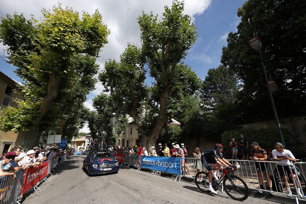 Luke Rowe (Ineos Grenadiers) had a long lonely ride to the finish of stage 11 of the Tour de France where he missed the time limit