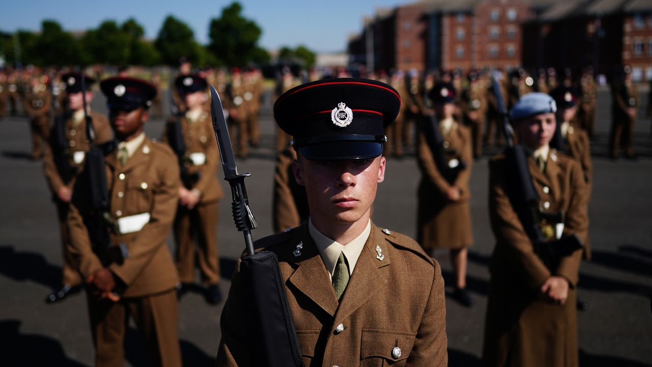 Junior soldiers from the Army Foundation College in Harrogate in a graduation parade 