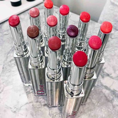 Lipstick, Red, Cosmetics, Pink, Lip, Material property, Cylinder, 