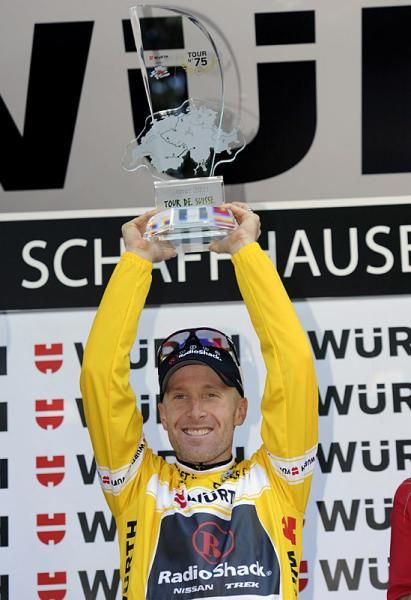 Levi Leipheimer (RadioShack) with his Tour de Suisse winner's trophy.