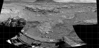 NASA's Curiosity Mars rover used its Navigation Camera (Navcam) to record this scene of a butte called "Mount Remarkable" and surrounding outcrops at a waypoint called "the Kimberley" inside Gale Crater. The butte stands about 16 feet (5 meters) high. Image added April 16, 2014.