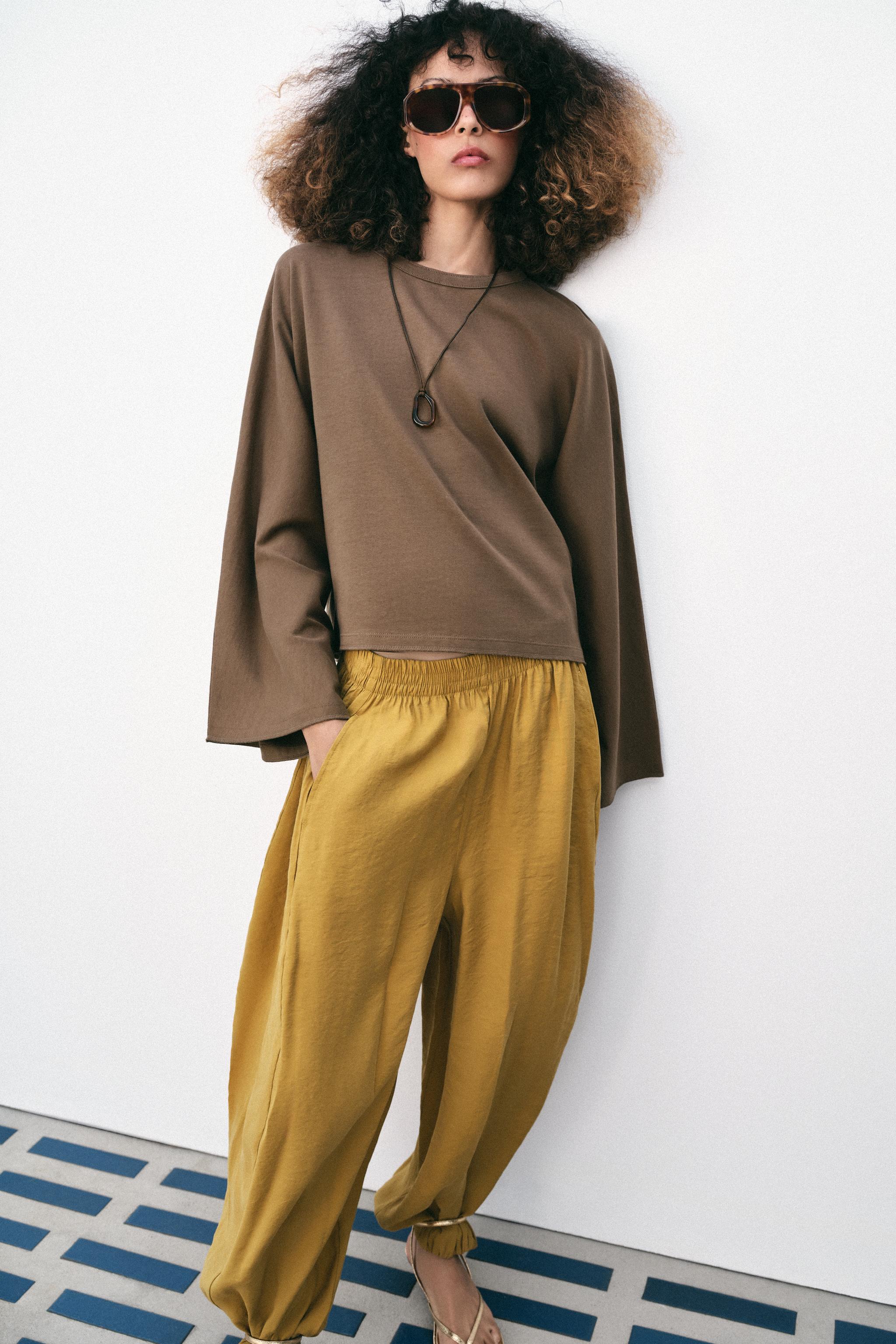 Cotton T-Shirt With Wide Sleeves - Mink - S