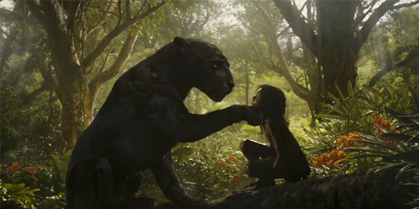 Mowgli and Bagheera sitting in the jungle in Mowgli Legend of the Jungle