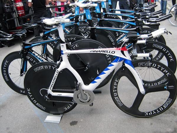 Bradley Wiggins' custom Pinarello is front and center in the Team Sky pit.