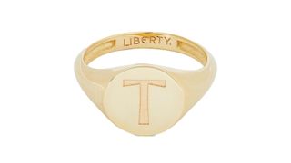 Liberty London Gold Initial Signet Ring, one of w&h's best personalized jewelry gifts picks