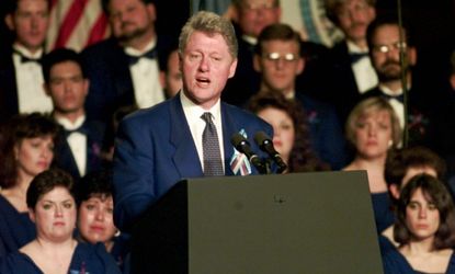 President Clinton speaks on April 23, 1995, at a prayer service for the victims of the Oklahoma City bombing.
