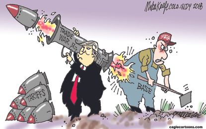 Political cartoon U.S. Trump trade war tariffs Canada Mexico European Union