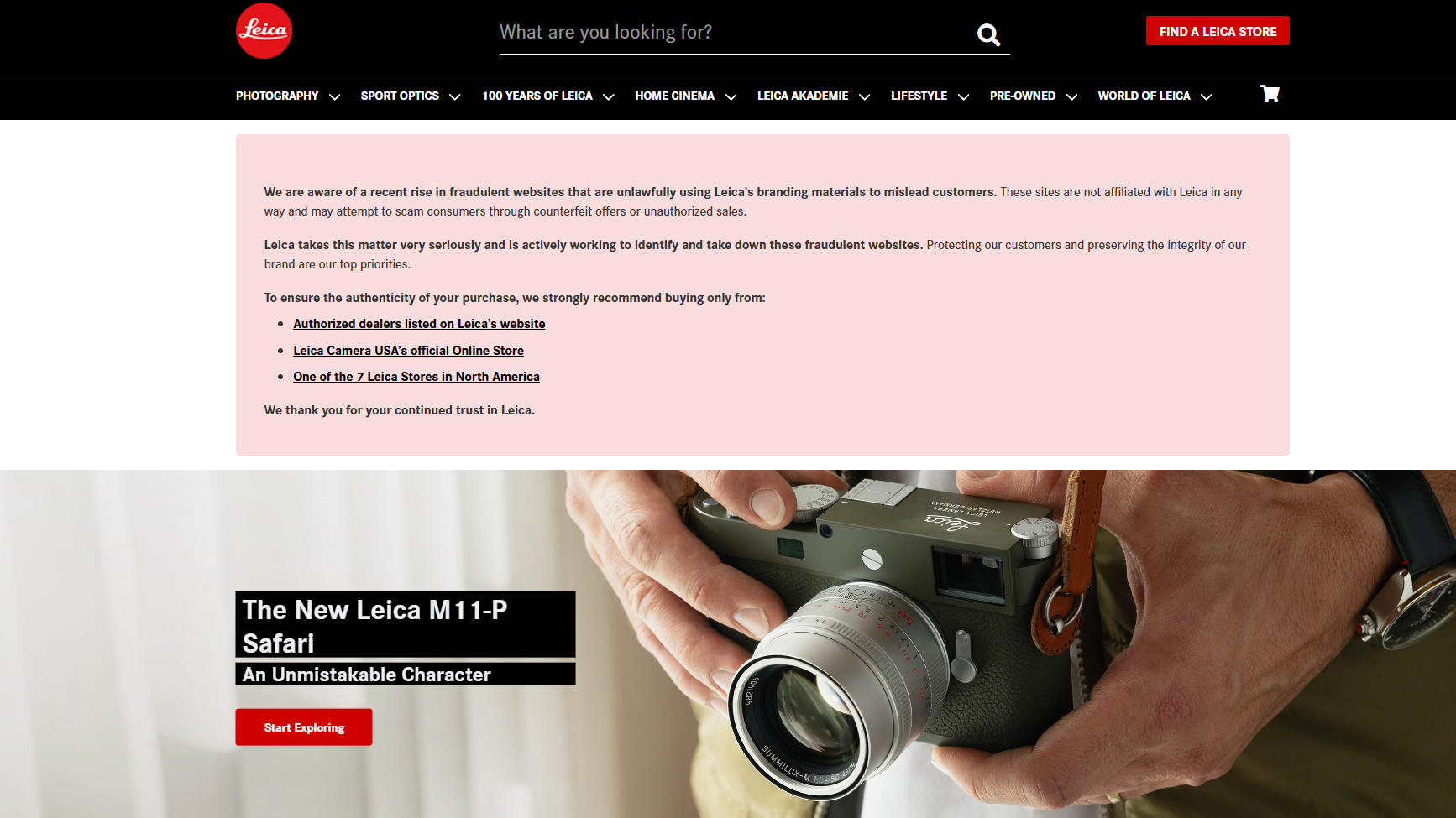 Leica fake website and statement