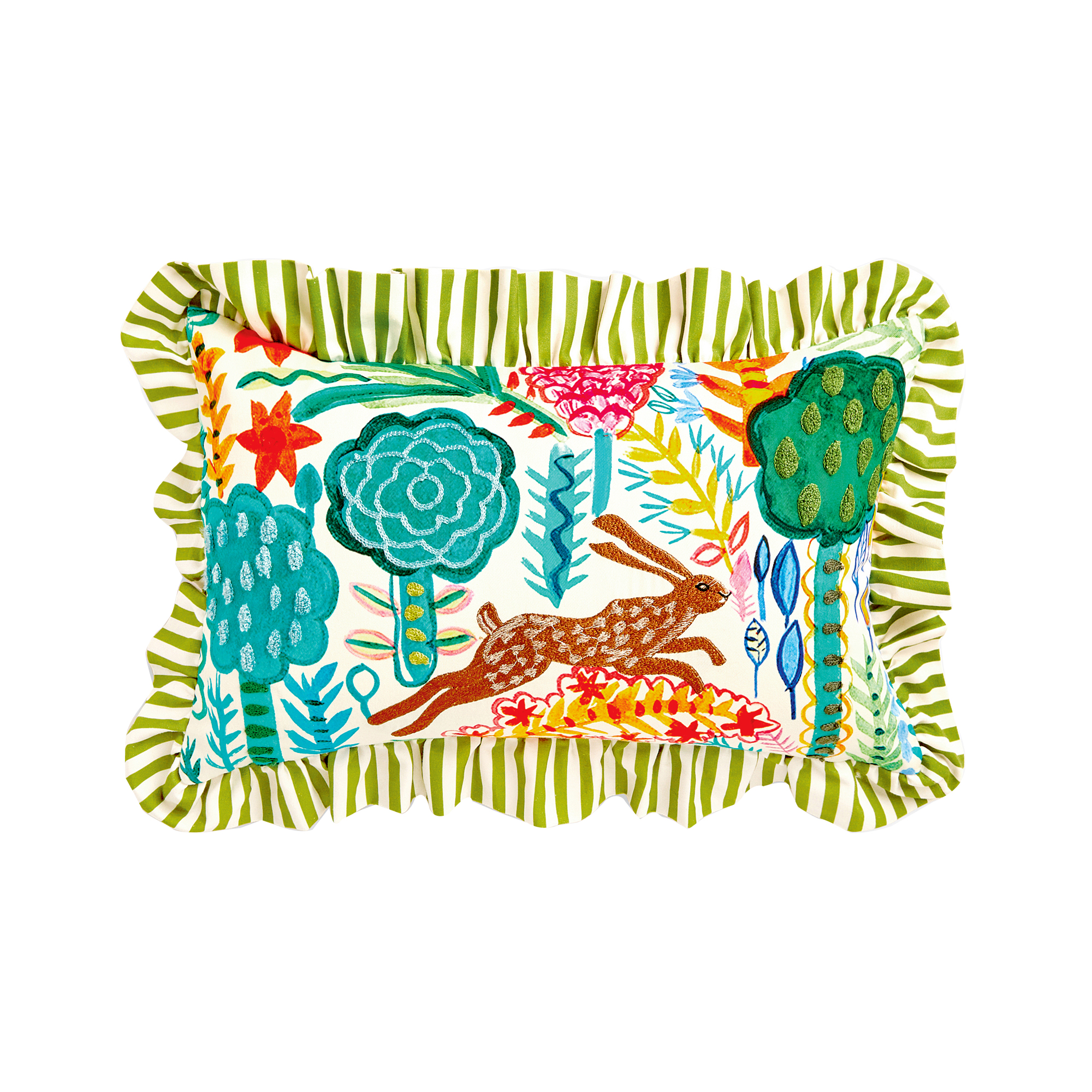Next x Lucy Tiffney Green Run Rabbit Embroidered Ruffle Cushion