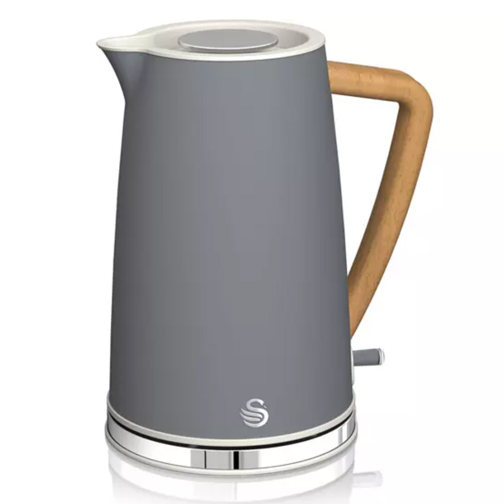 Grey kettle with a wooden handle