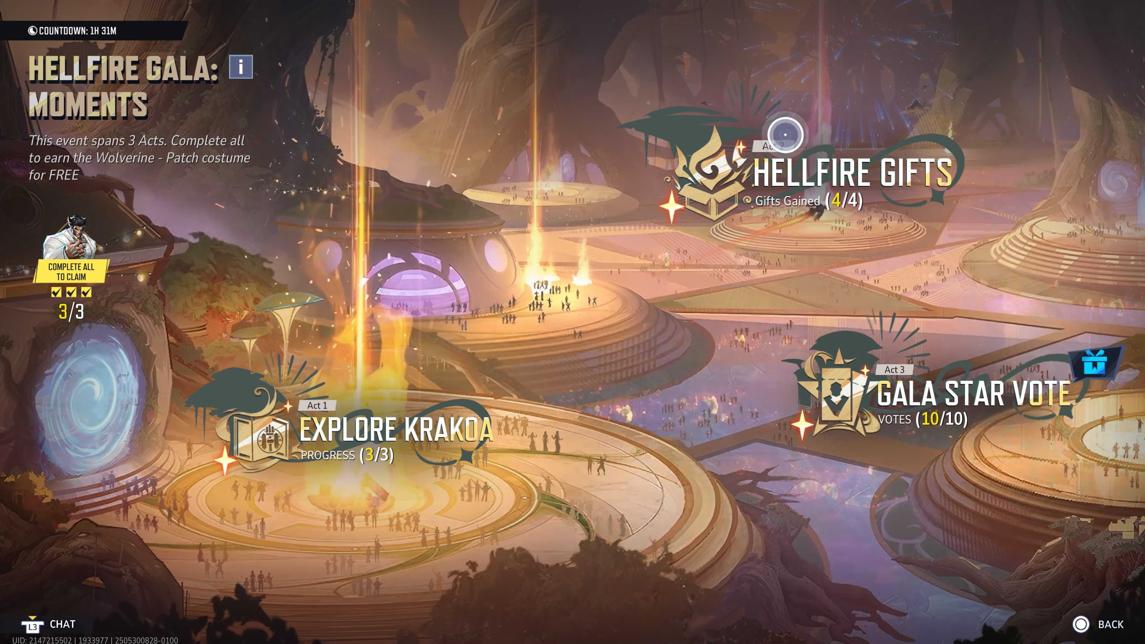 The Hellfire Gala Moments tab highlighted in the events menu of Marvel Rivals