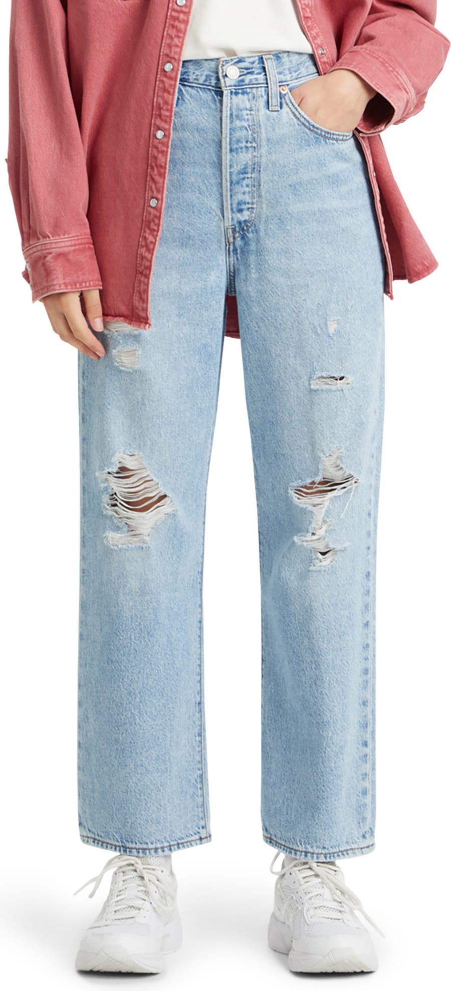 Ribcage Ripped High Waist Ankle Straight Leg Jeans