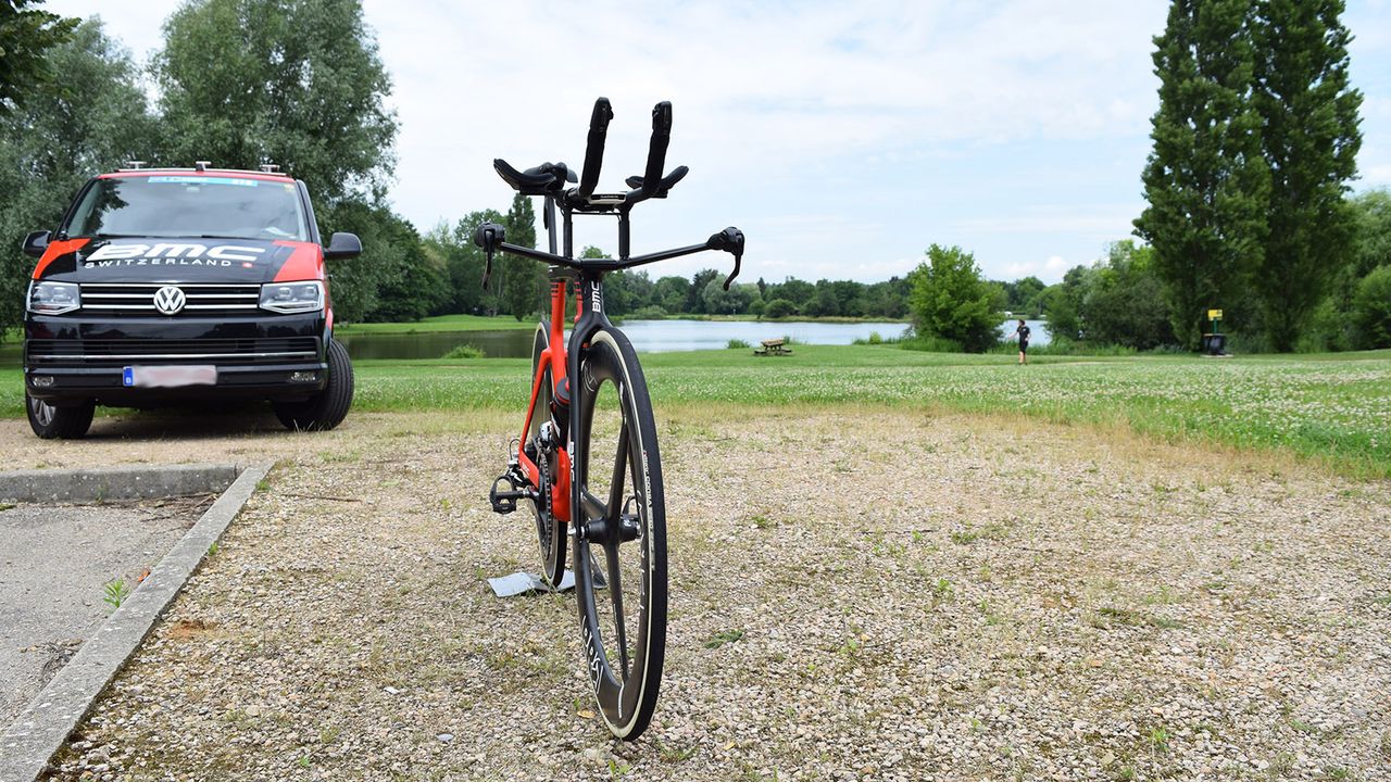 A look at the front profile of Rosskopf's bike