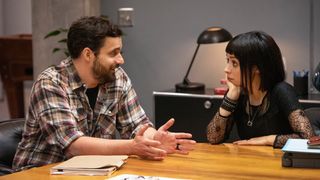 (L to R) Jake Johnson as Doc and Cristin Milioti as Bean in Mythic Quest's "A Dark Quiet Death" episode