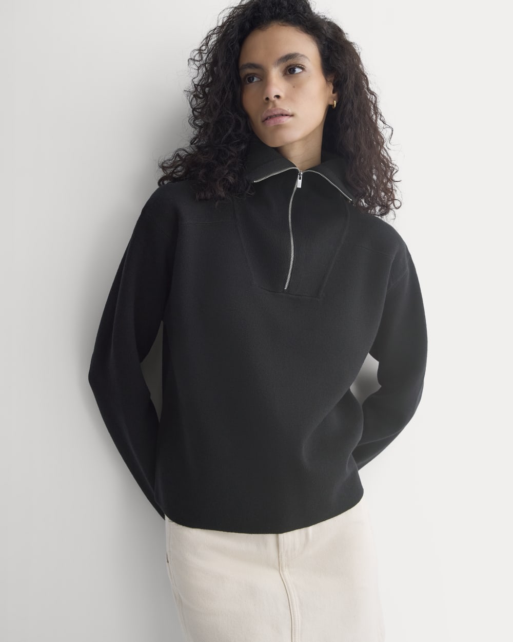 Double knit half-zip in cotton merino | black - xxs
