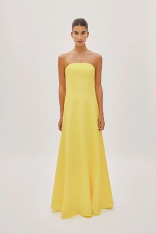 Santorini Lemon Yellow Linen Strapless Maxi Dress