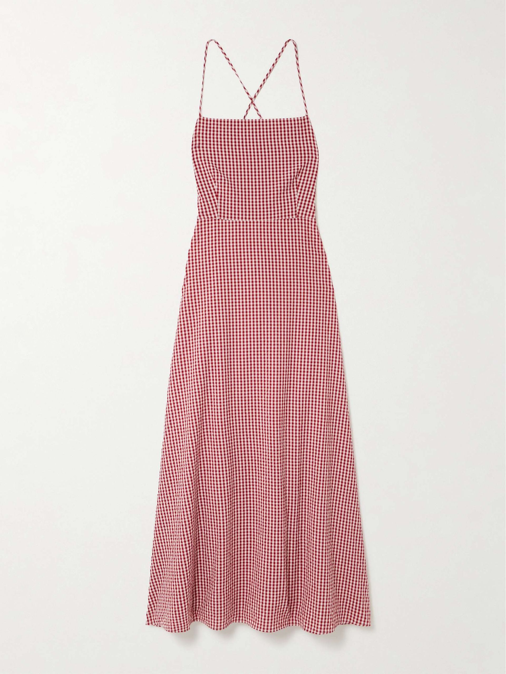 Lori Open-Back Gingham Cotton-Seersucker Maxi Dress