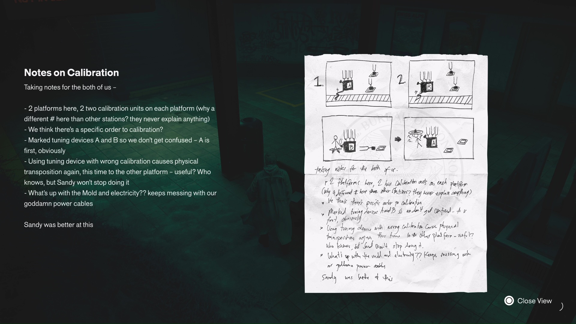 Notes on calibration for the Vanished Station during the Power Lines quest in Control Resonant