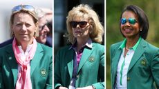 Annika Sorenstam, Darla Moore and Condoleezza Rice in their Augusta National green jackets